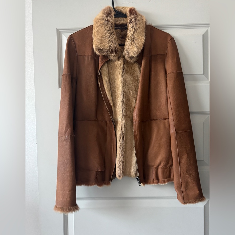 Andrew Marc rabbit fur leather jacket *flawed*